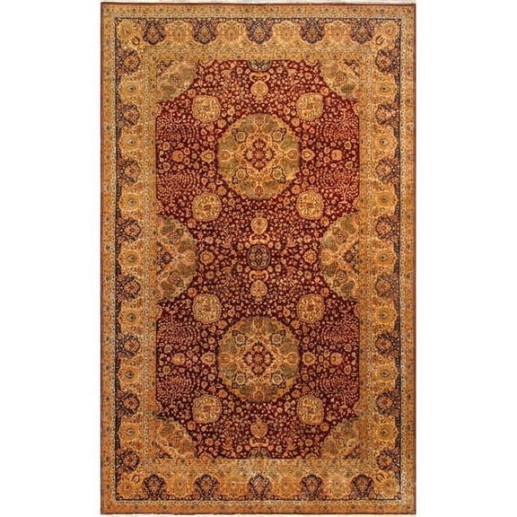 Pasargad Home Crown Jewel Agra 11' x 18' Hand-Knotted Lamb's Wool Red/Multi Rug - All Ages, Indoors