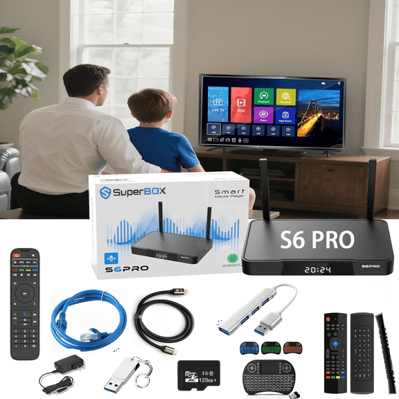 Superbox S6 Pro 2025 Newest Version, 4GB 32GB Smart TV Box, 6K Android TV Box with Voice Remote, All 8 Gift, Easy Setup & Support