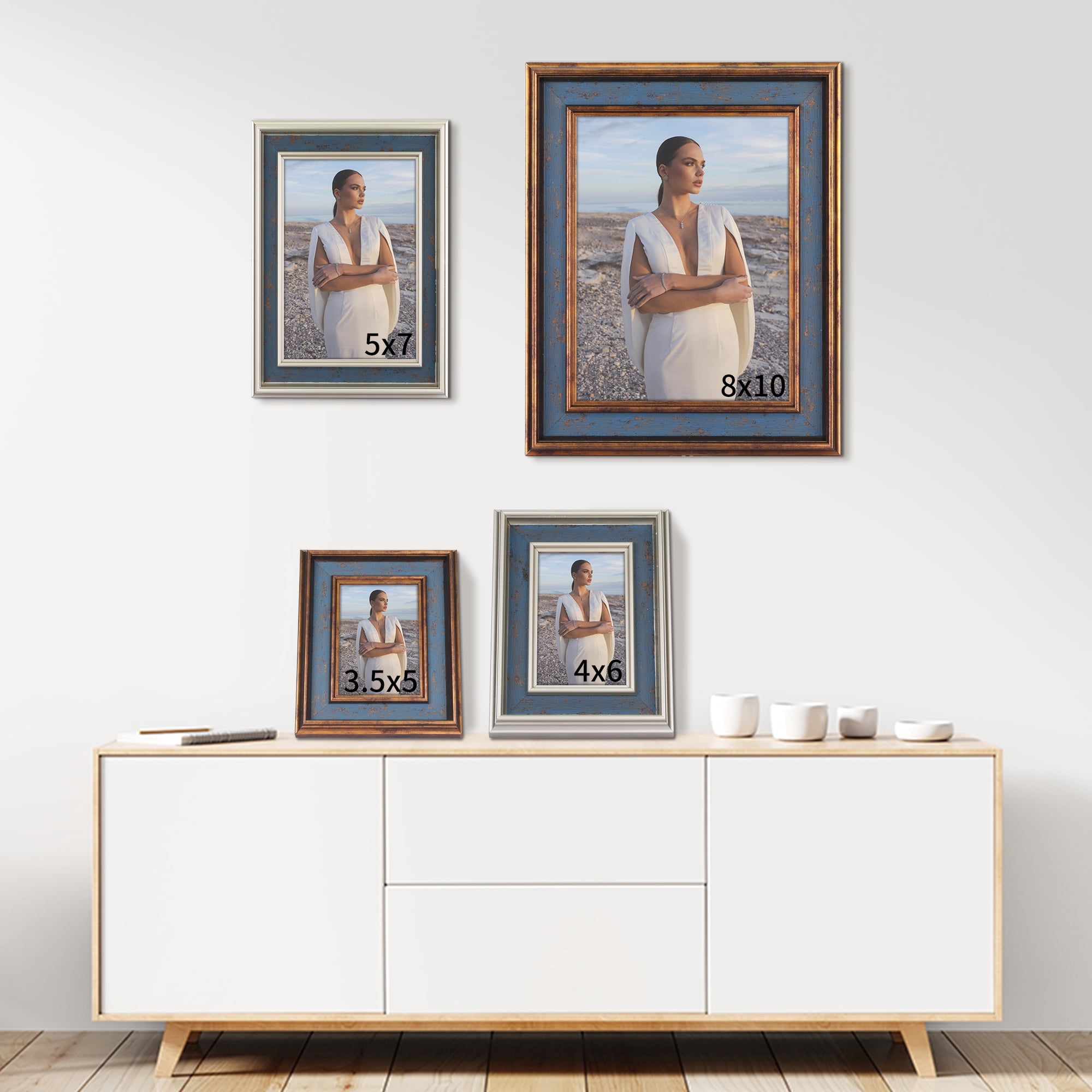 Unique Bargains Retro Picture Frame for Tabletop Display Wall Hanging Blue and Brown 3.5x5
