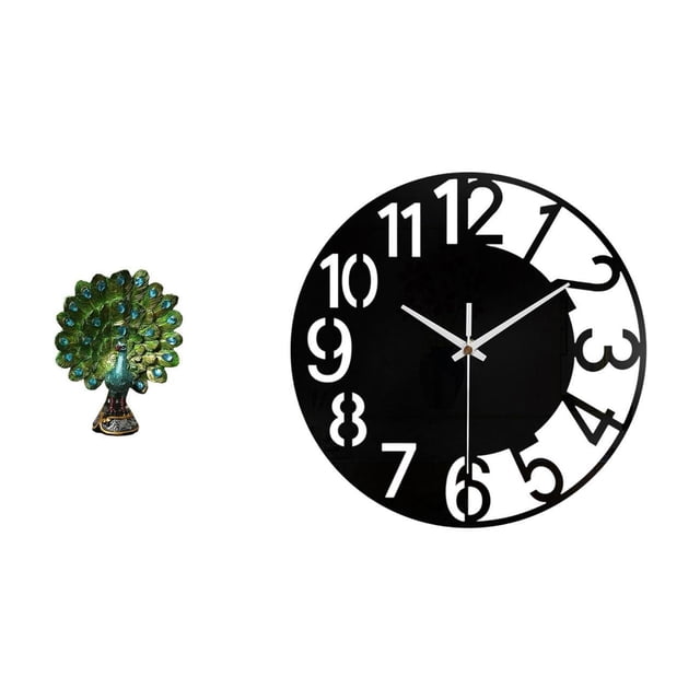 Figura de escritorio,Estatua de pavo real en estante,escritorio,decoración del hogar,Reloj de pared grande,Reloj de pared acrílico silencioso y moderno,Reloj de pared grande para