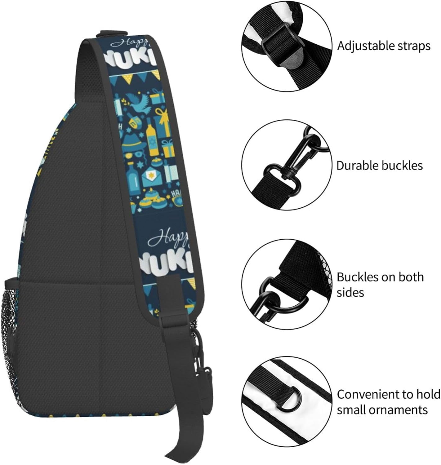 Happy Hanukkah Jewish Chanukah Holiday Sling Bag Crossbody Hiking Travel Chest Bags Backpack Shoulder Daypack for Women Men