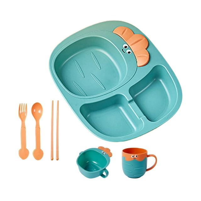 CSChome Food-grade Cutlery Set For Kids Cutlery Set Radish Compartment - Creative Cute Shape Easy to Clean Dinner Plate Set, Bowl Cup, Food-Grade