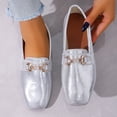 thumbnail image 2 of Abomasnow Womens Glitter PU Metal Horsebit Decor Slip‑On Square Toe Flat Loafer Shoes for Wedding Party, 2 of 9