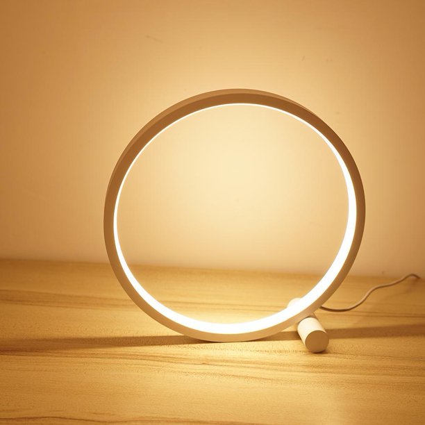 Lámpara de mesa LED Lámpara de escritorio redonda de acrílico Luz de noche circular junto a la cama (Blanco)