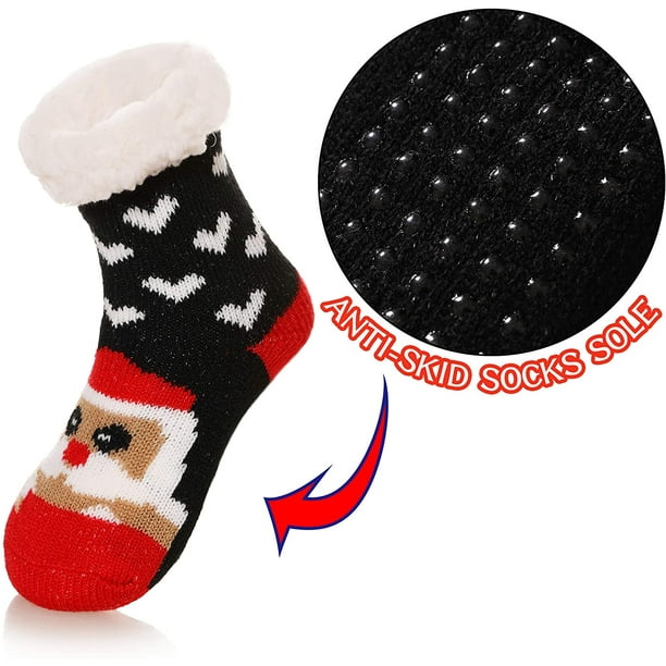 Chaussettes de Pantoufles Chaudes Épaisses Douces Garçon Fille Hiver  Polaire Bordée de Bas de Noël Flous pour les Chaussettes de la Maison  Enfant