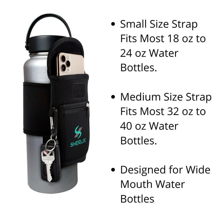 Gym Water Bottle Pouch -Black Medium 32-40 oz Water Bottle Holder for  Running, Walking, Workout -Cell Phone Holder Caddy, Cards, Accessory  Pockets - Key Holder - Handheld Sport Bottle Carrier Sleeve 