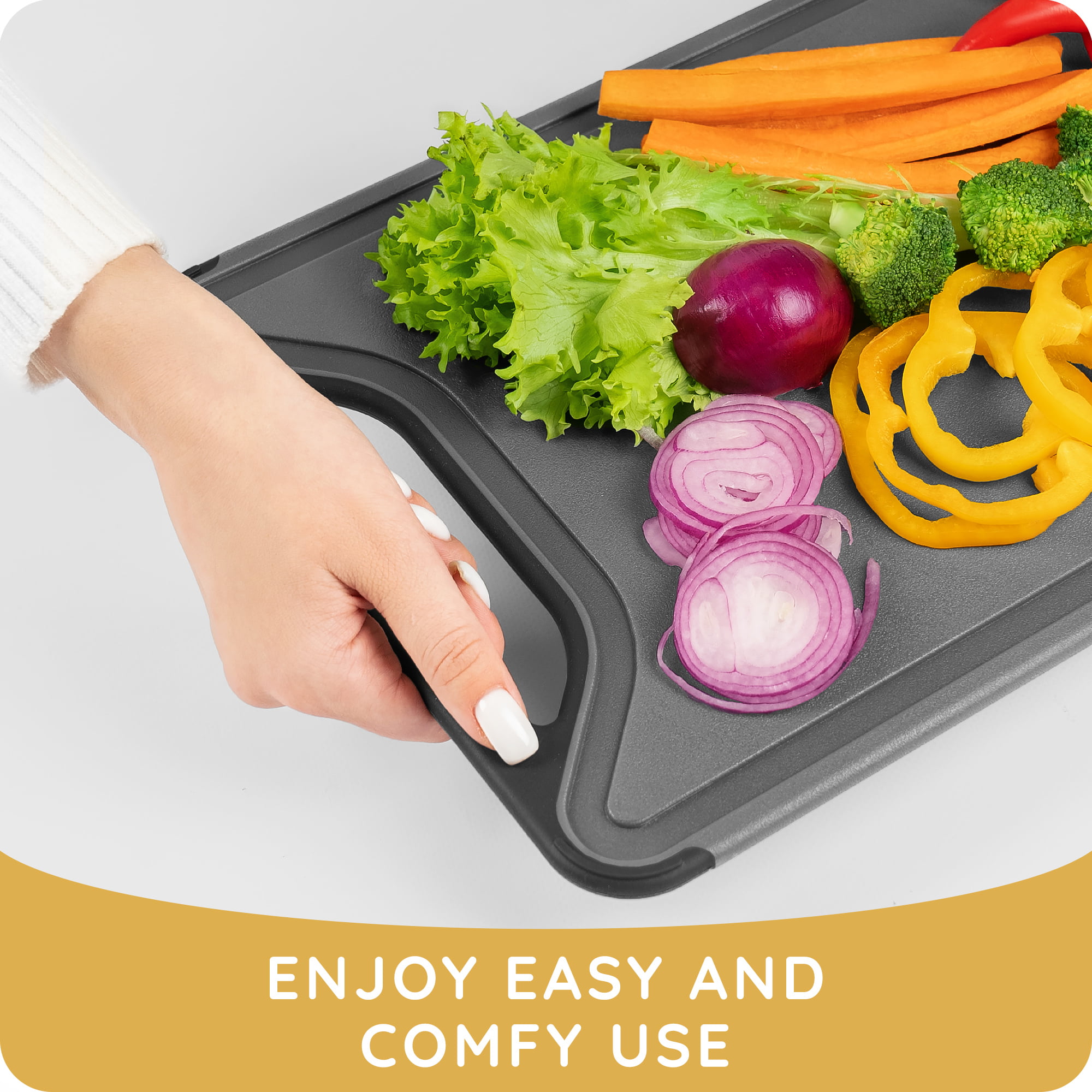  Vipcook Plastic Cutting Boards for Kitchen 3Pcs Set Thick Cutting  Board Larger Chopping Board Dishwasher Safe with Easy Grip Handle Juice  Grooves BPA Free Non-Slip (Black/Gray): Home & Kitchen