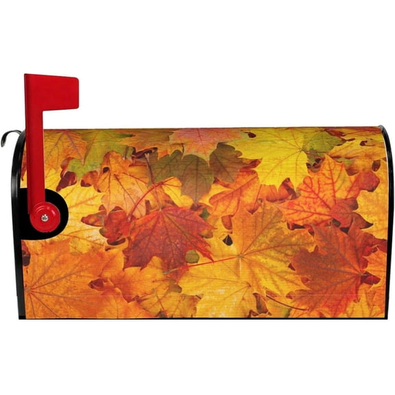 Fall Maple Leaves Mailbox Cover Magnetic Custom Autumn Decor Colorful Painting Wraps Post Letter Box Decorative for Outside Garden Yard Home Standard Mailbox 18x21 in