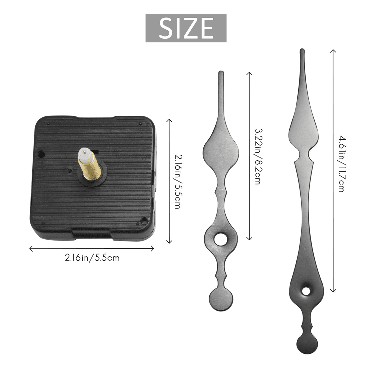 10X Long Spindle Clock Mechanism Movement, 3/ 5 Inch Maximum Dial Thickness, 1-1/ 10 Total Shaft Length