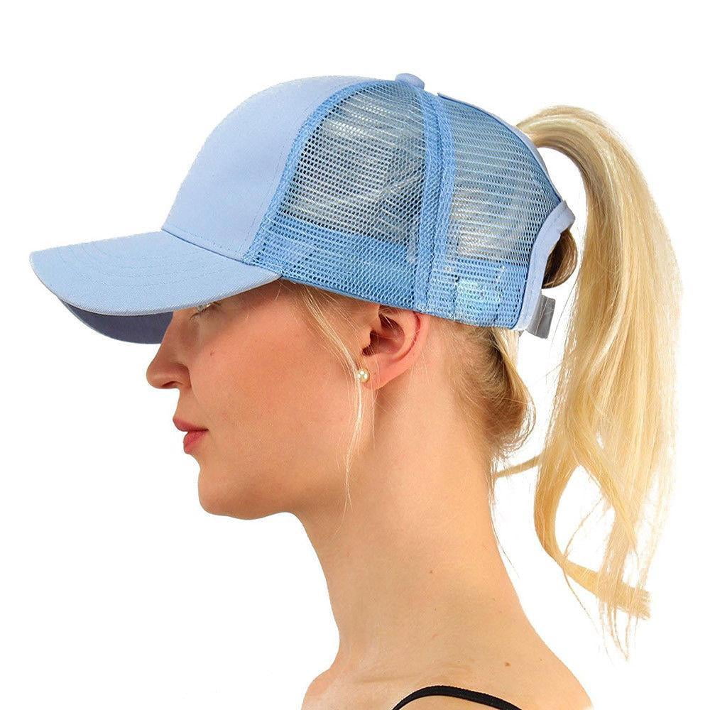 PONYTAIL BASEBALL HAT PONYCAP ADJUSTABLE TRUCKER MESSY HIGH BUN MESH