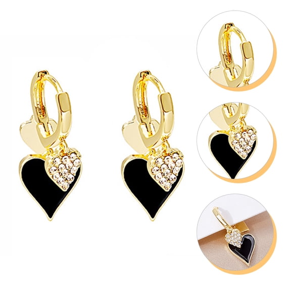 EXHUMKY 1Pair Womens Golden Rhinestone Heart Earrings for Valentines Elegant Drop