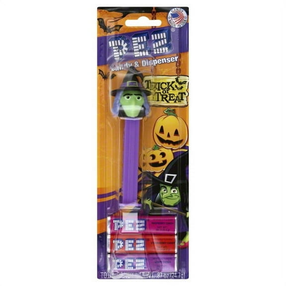 PEZ Candy Halloween Assortment, 1 Candy Dispenser Plus 3 Rolls Assorted Fruit Candy, 1 Count, 0.87 oz