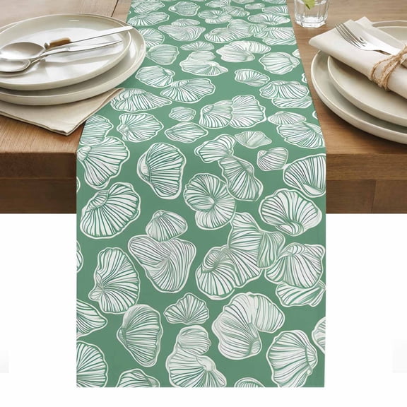 Ocean Conch Table Runner - 60 Inch Long, Kitchen Dining Table Runner Dresser Scarves, Coastal Green Shell Summer Beach Farmhouse Decor for Coffee Tables Wedding Party Banquet