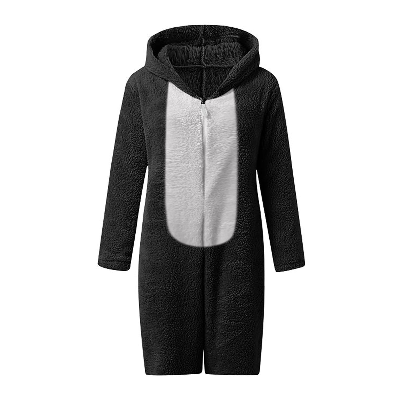 BiZtdJrK Women's Fuzzy Fleece Zip Up Jumpsuits Fashion Color Block Cat Ear Hooded Rompers Casual Plush Long Sleeve Onesies Shorts Loungewear, Black, M