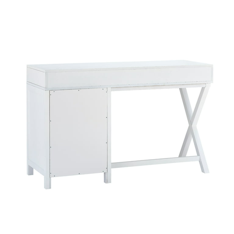 Linon Lakelyn 4-Drawer Desk, 48 Wide with Side Storage, White Finish 