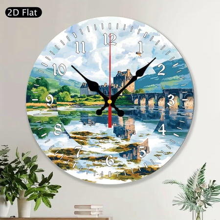 Round Wall Clock Eilean Donan Castle Scotland Scottish Highlands History Themed MDF Wood Home Decor Wall Art Gift