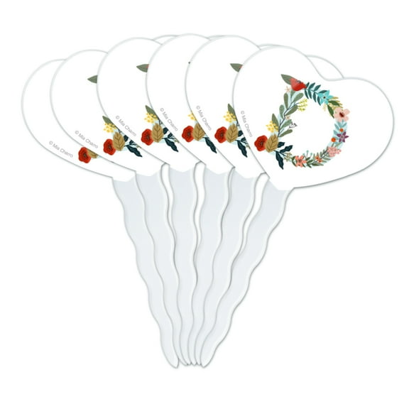 Letter D Floral Monogram Initial Heart Love Cupcake Picks Toppers Decoration Set of 6