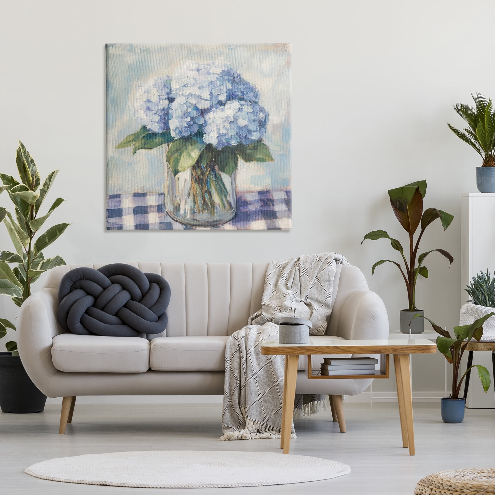 Stupell Industries Hydrangeas on Gingham Tablecloth Canvas Wall Art, design by Petal Prints Design