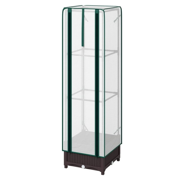 COCOKUN Raised Garden Bed with Trellis & Cover, 15.7"x15.7"x48.8" Brown Outdoor Plant Box, All-in-One Solution for Growing Vegetables Herbs Flowers on Patio Balcony