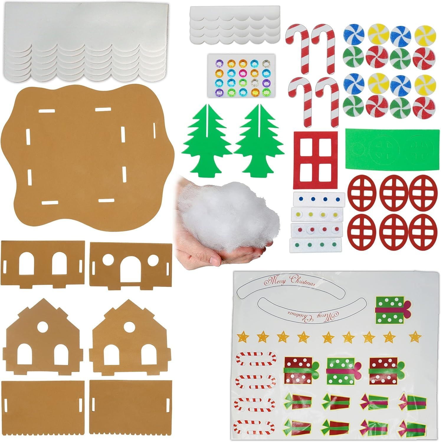 4E's Novelty Foam Gingerbread House Craft Kit (2 Pack) - DIY Foam Gingerbread Build & Decorate Set - Self Adhesive, Fun Christmas Crafts for Kids