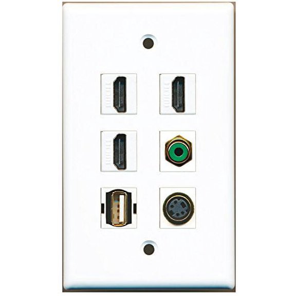RiteAV - 3 HDMI 1 Port RCA Green 1 Port USB A-A 1 Port S-Video Wall Plate