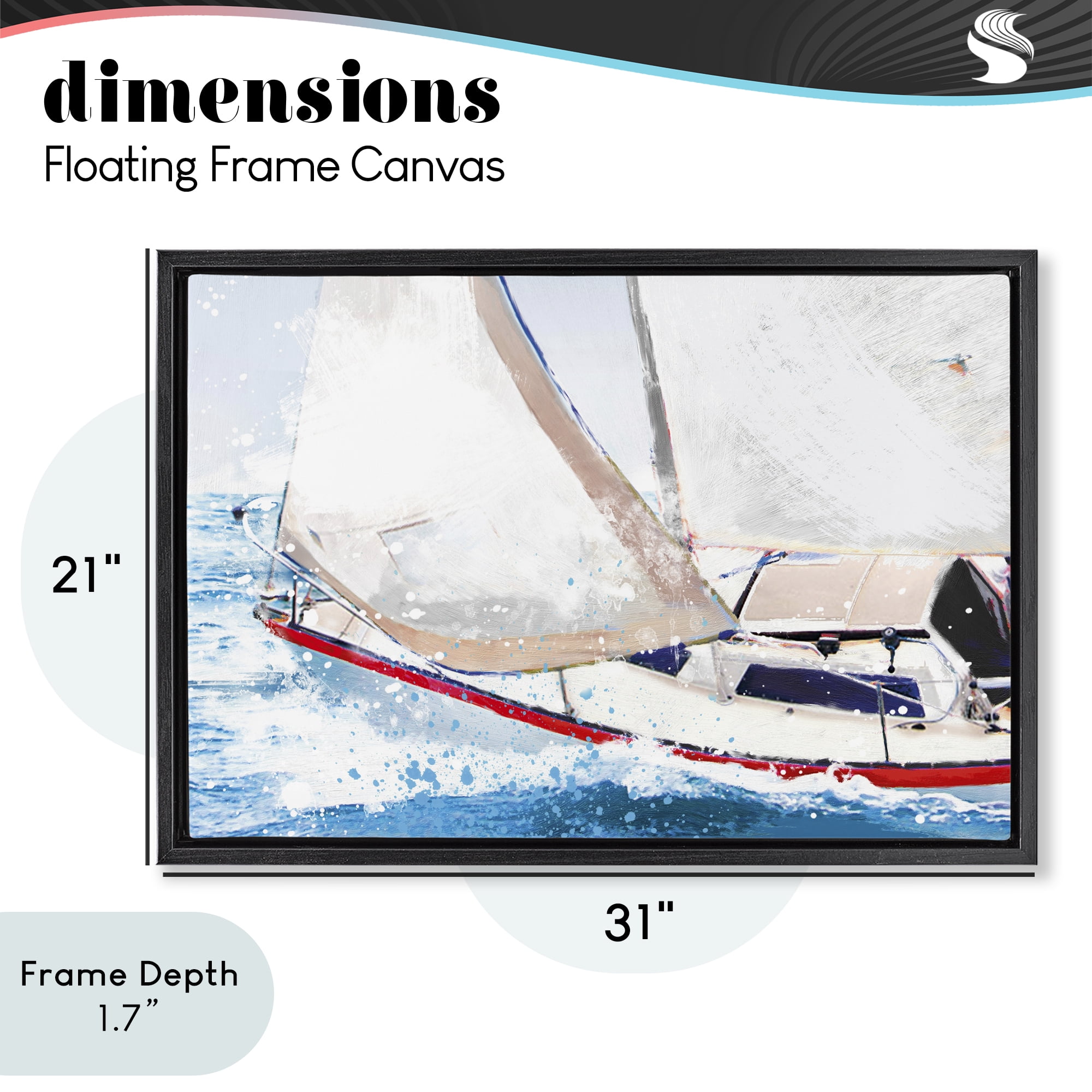 Stupell Industries Sailboat Racing Through Blue Waves Black Framed Floater Canvas Wall Art, design by Porter Hastings
