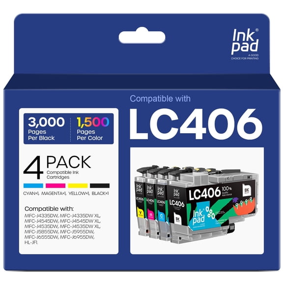 iNKPAD Compatible LC406 Ink Cartridges Compatible with LC406 LC406XL LC 406 XL Ink Cartridges Work for Brother MFC-J4535DW MFC-J4335DW MFC-J5855DW MF