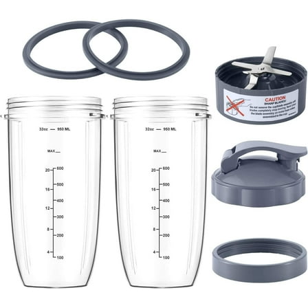 7 Pieces Blender Cups & Blade Replacement for  NutriBullet,32oz Huge Cup with 1 To-Go Lid and 1 Lid Ring & Premium Extractor Blade,Compatible with NutriBullet 600w/900w Blender