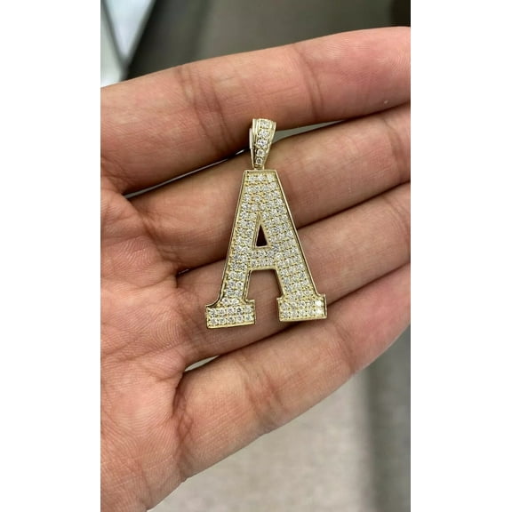 2Ct Round Cut Lab Created Diamond Initial "A" Custom Pendant Necklace 14K Yellow Gold Plated