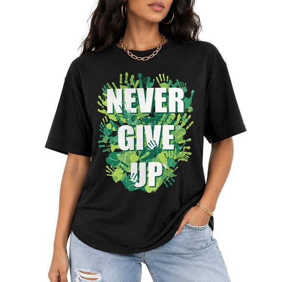 Women's Graphic T-Shirt Never Give up Print Short Sleeve Crew Neck Tee