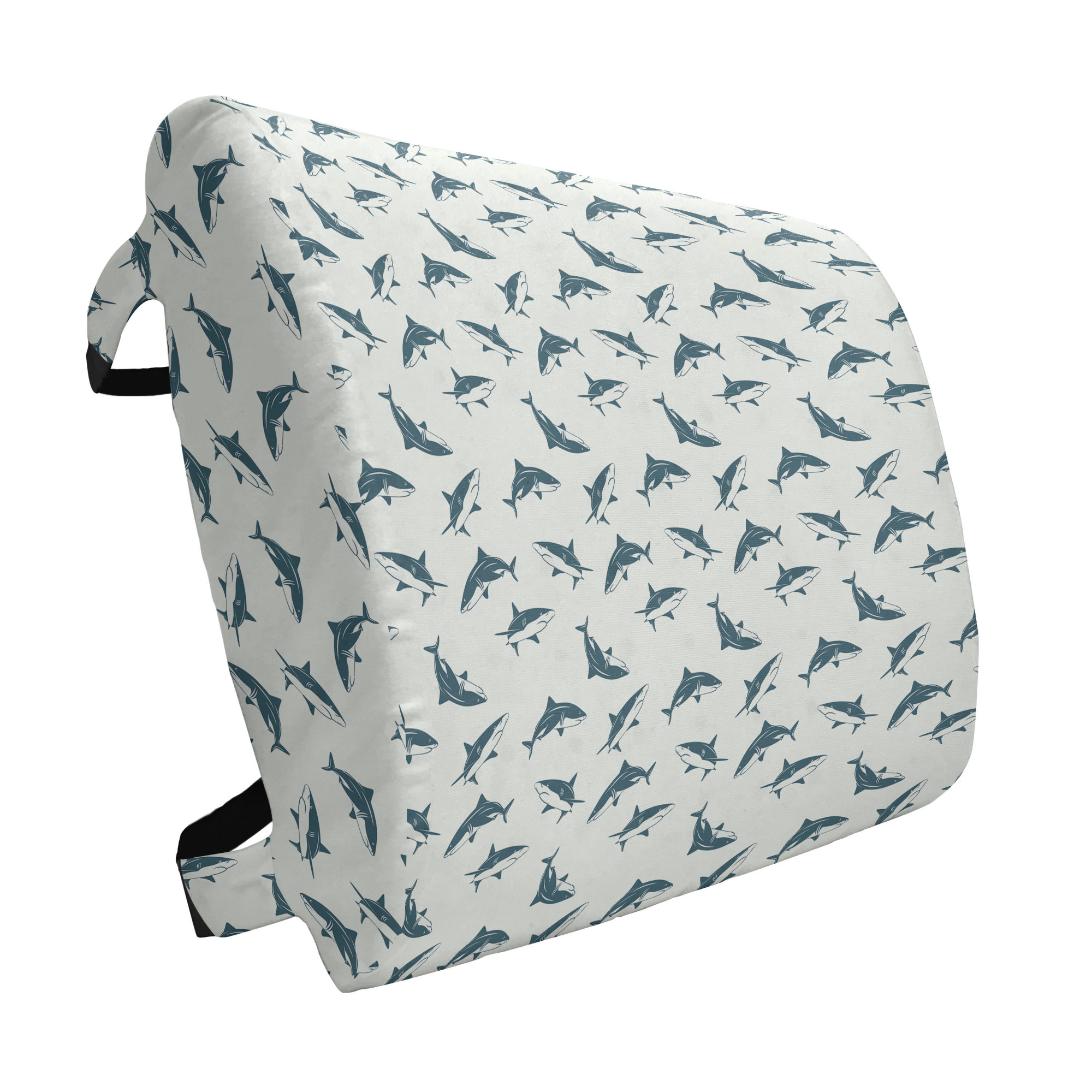Sea Animals Lumbar Pillow, Repeated Cartoon Sharks Swimming to
