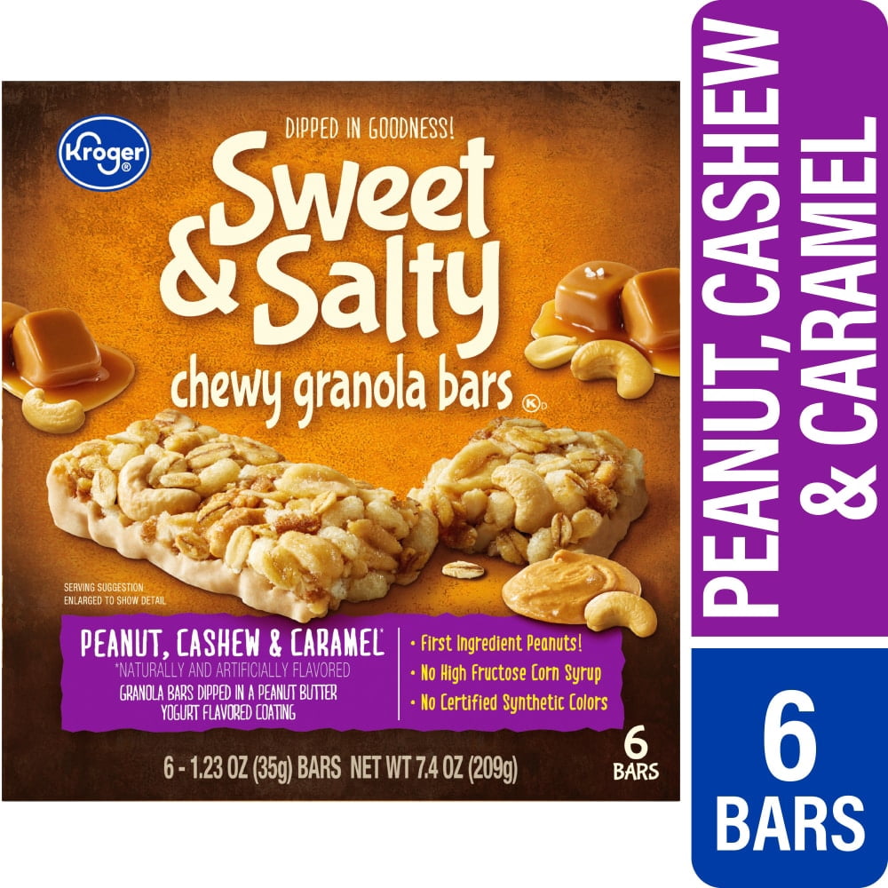 Kroger Sweet and Salty Peanut Cashew and Caramel Chewy Granola Bars 6 ct / 1.08 oz - 5 Pack