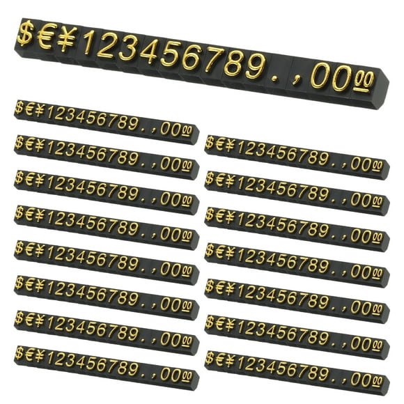 Uxcell 15 Set Price Display Cube, Adjustable Price Tag Stand Removable Number Letter Label Stand Dollar Block Kit for Jewelry Retail Shop Display Signs (Black/Gold, M)