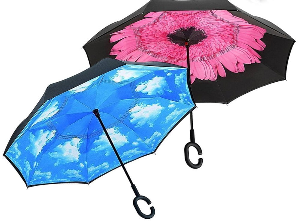 Double Layer Inverted Inverted Umbrella Is Light And Sturdy Pattern Chess Reverse Umbrella And Windproof Umbrella Edge Night Reflection 