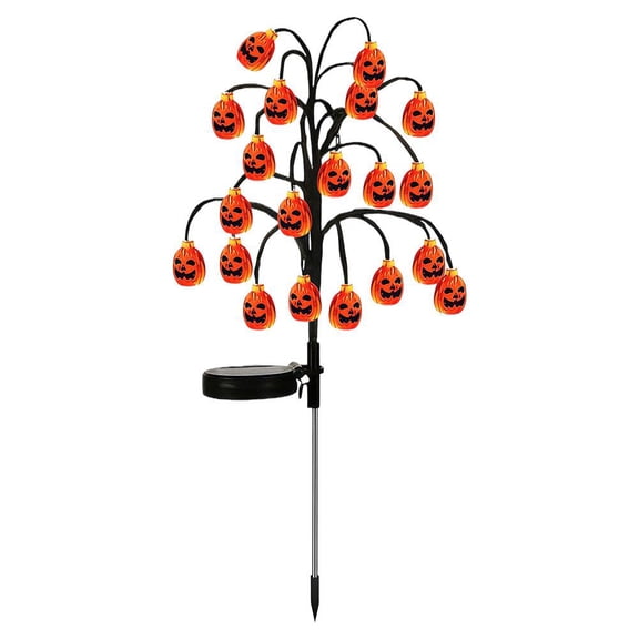 28.35" Solar Halloween Pumpkin Garden Stake Light, 20 Mini Jack O Lantern Branch Lights with Flexible Stems, Outdoor Halloween Decor for Yard, Lawn, Pathway & Flower Bed