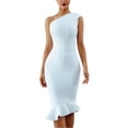 thumbnail image 2 of Women Solid Color Sleeveless One Shoulder Fish Tail Hem Bodycon Midi Dress, 2 of 12