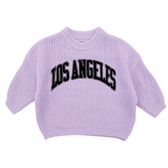 Bobifish Toddler Dark Green Ribbed Sweater “LOS ANGELES” Letter Print Sweater Long Sleeve Knitted Trendy Casual City Themed Boys Girls Pullover Top