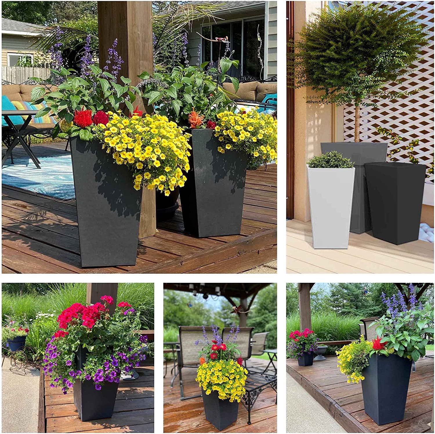 Unbranded Finley Tall Square Planter - Matte Textured, 20"/Black, Plastic, Indoor/Outdoor — Residential Use, Standard Application