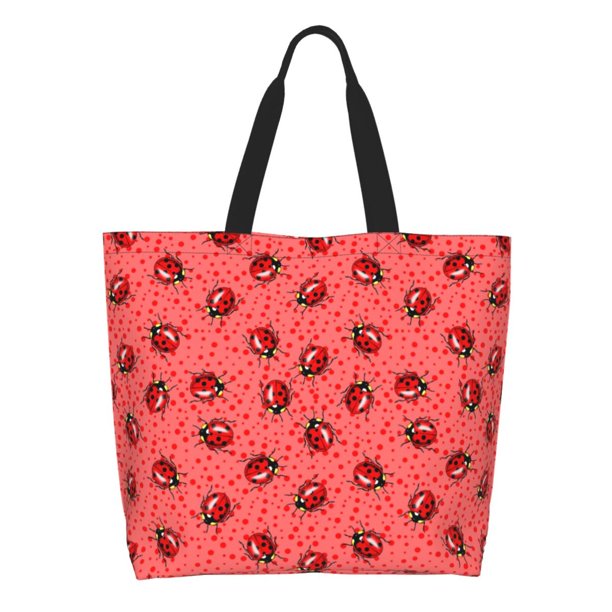 Fotbe Ladybugs On Red Polka Dot Bolsa Tote Estética de Lona con Estampado para Mujer - Bolsa Reutilizable de Hombro Casual para Vacaciones, Compras, Trabajo y Gimnasio