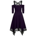 thumbnail image 2 of Tejiojio Fall Clearance Women Punk Plus Size Open Shoulder Lace Spaghetti Strap Long Sleeve Gothic Dress, 2 of 7