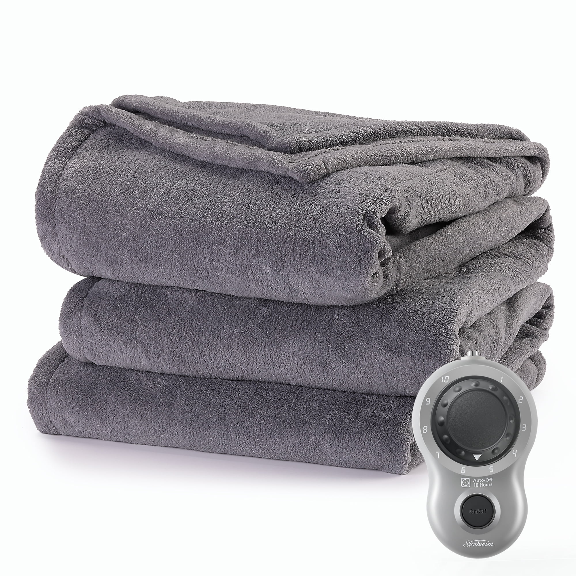 Sunbeam Ultimate Grey Microplush Heated Blanket Twin