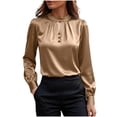 thumbnail image 2 of ClodeEU Button Down Shirts for Women, Satin Silk Shirts for Work, Basic Tops V Neck, Fashion Blouse Brown,Womens Plus S, 2 of 8