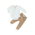 thumbnail image 1 of xiaxaixu Baby Boy 2 Piece Outfit Solid Color Ribbed Button Long Sleeve Rompers and Elastic Pants Fall Spring Clothes, 1 of 9
