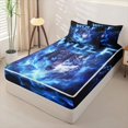 thumbnail image 2 of Manfei Wild Wolf Zipper Twin Comforter Sets with Fitted Sheet and 2 Pillowcases,Blue Fire Pattern Zipper Bedding Set,Black Reversible,4pcs, 2 of 8