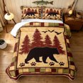 thumbnail image 2 of Manfei Farmhouse Grizzly Bear Twin Quilt Set, Tribal Square Grid Twin Coverlet Set, Orange Brown, Black Reversible, 2pcs, 1 Bedspread and 1 Pillowcase, 2 of 7