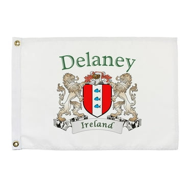 Delaney Irish Coat of Arms Small White Flag - 16"x10.5" inches