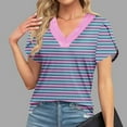 thumbnail image 2 of T-shirts à Manches Courtes pour Femmes, Coupe Ample, Col en V, Imprimé Rétro à Rayures, T-Shirts à Manches Courtes pour Femmes, 2 of 6