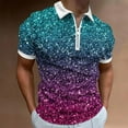 thumbnail image 2 of JSKUMAR Men's Casual Tops Short Sleeve T-Shirts Quarter Zip Lapel V Neck Tops Striped/Colorblock Printed Blouses Slim Fit Shirts Multicolor,L, 2 of 5