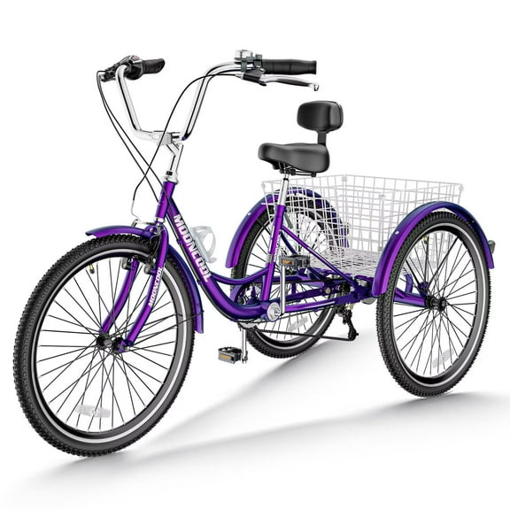 MOPHOTO 20"/24"/26" Tricycle for Adults Seniors with Big Basket, 7 Speed Low-Step Through Frame 3 Wheel Bikes Suitable for Women, Men for Cycling, Shopping, Exercise, Support up to 350 LBS
