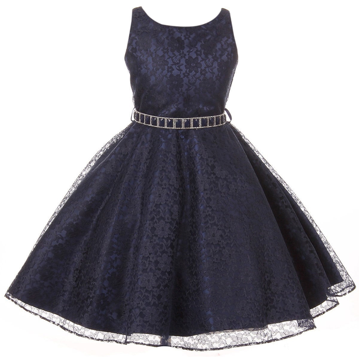 Big Girls' Dress Sleeveless Floral Lace Rhinestone Holiday Flower Girl